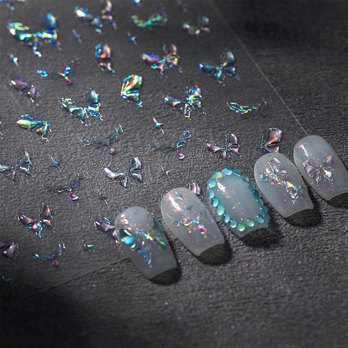 Aurora Laser Butterfly Nail Stickers - 5D Embossed, Holographic Design, Self-Adhesive Decals for Women's Nail Art Decoration