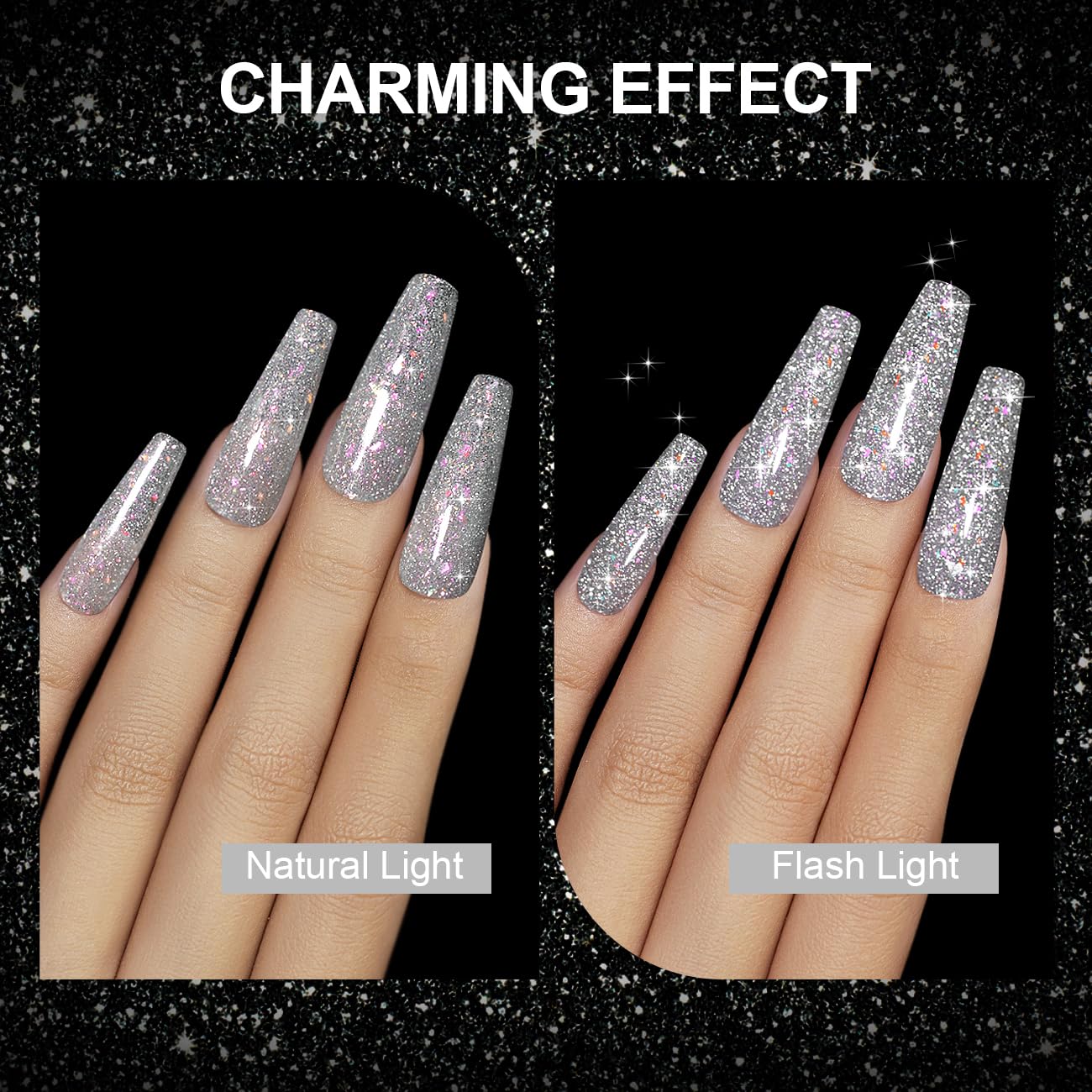 RARJSM Reflective Glitter Gel Polish Silver Sparkling Glitter Iridescent Shimmer Gel Nail Polish Sparkle Diamond Holographic Gelpolish Soak off Nail Art Varnish Manicure for Salon DIY at Home