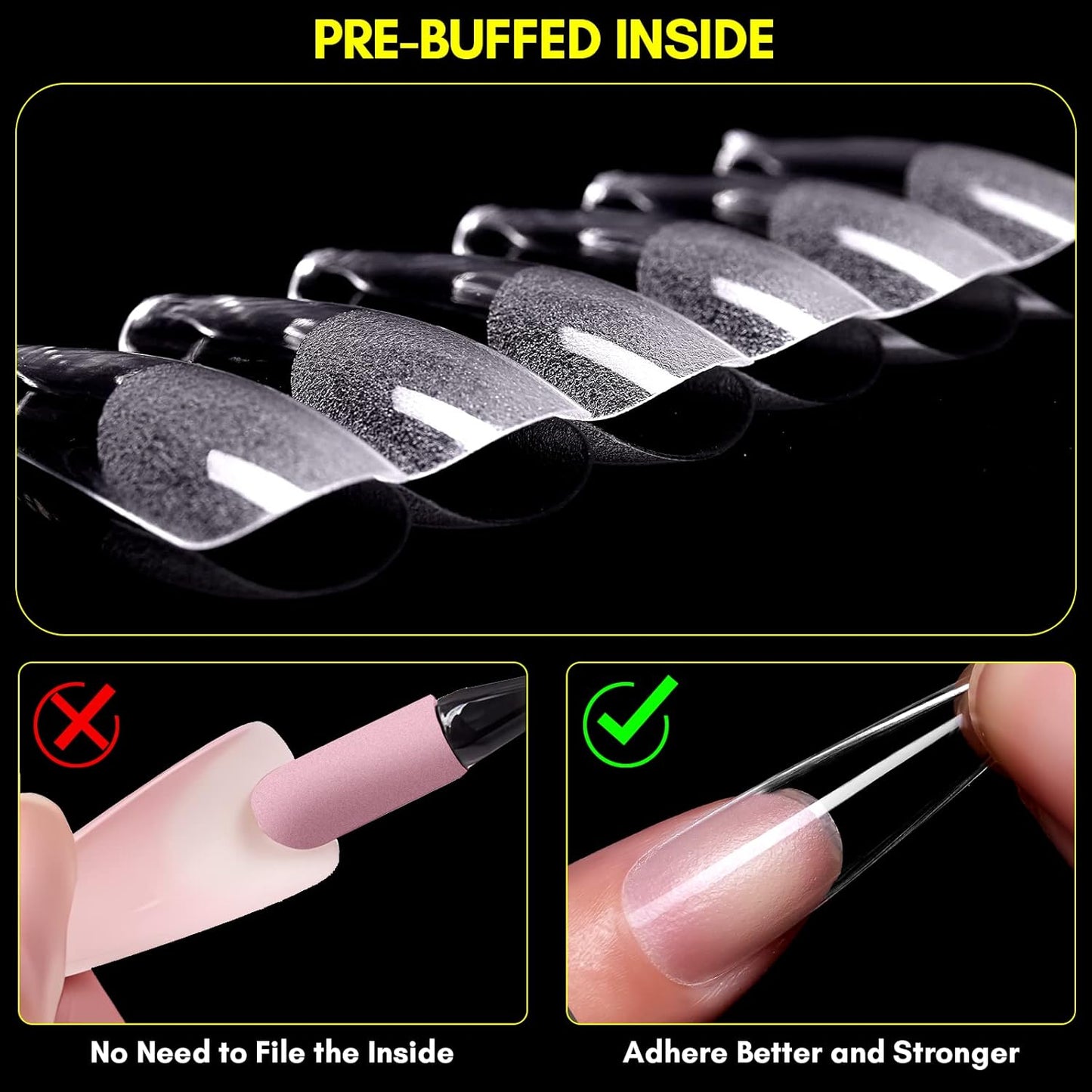 Makartt Coffin False Nail Tips: 500pcs Long Pre-buffed Full Cover Clear Press on Acrylic Nails Extension 10 Sizes No Crease Soak Off Soft Gel Fake Tip with Box Home DIY