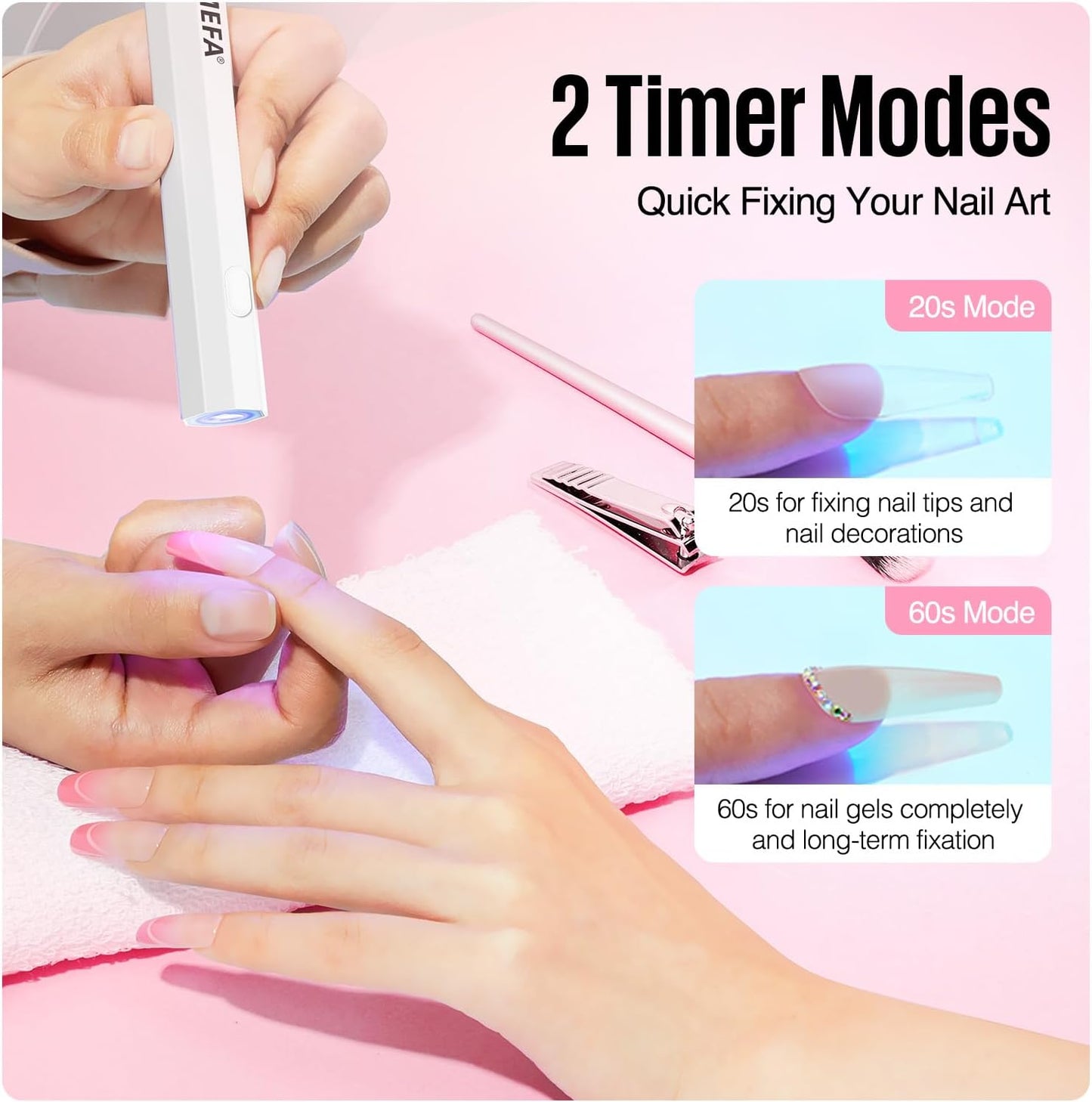 MEFA Handheld UV Light for Gel Nails, UV Nail Lamp with 2 Timer Settings, Portable Cordless Rechargeable USB Nail Dryer for Gel Nail Polish Fast Curing, LED Nail Lamp for Home DIY Salon Women
