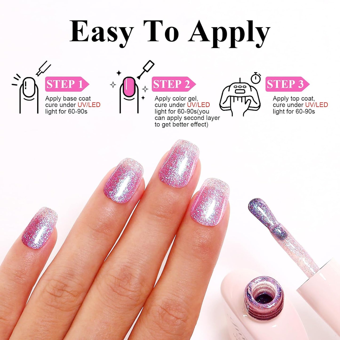 Imtiti Glitter Gel Nail Polish, Mermaid Iridescent Glitter Gel Polish Soak Off LED U V Shimmer Sparkle Nail Gel Polish DIY Nail Art Starter Manicure Salon Gel Nail Polish Kit for Women Girls 10ML