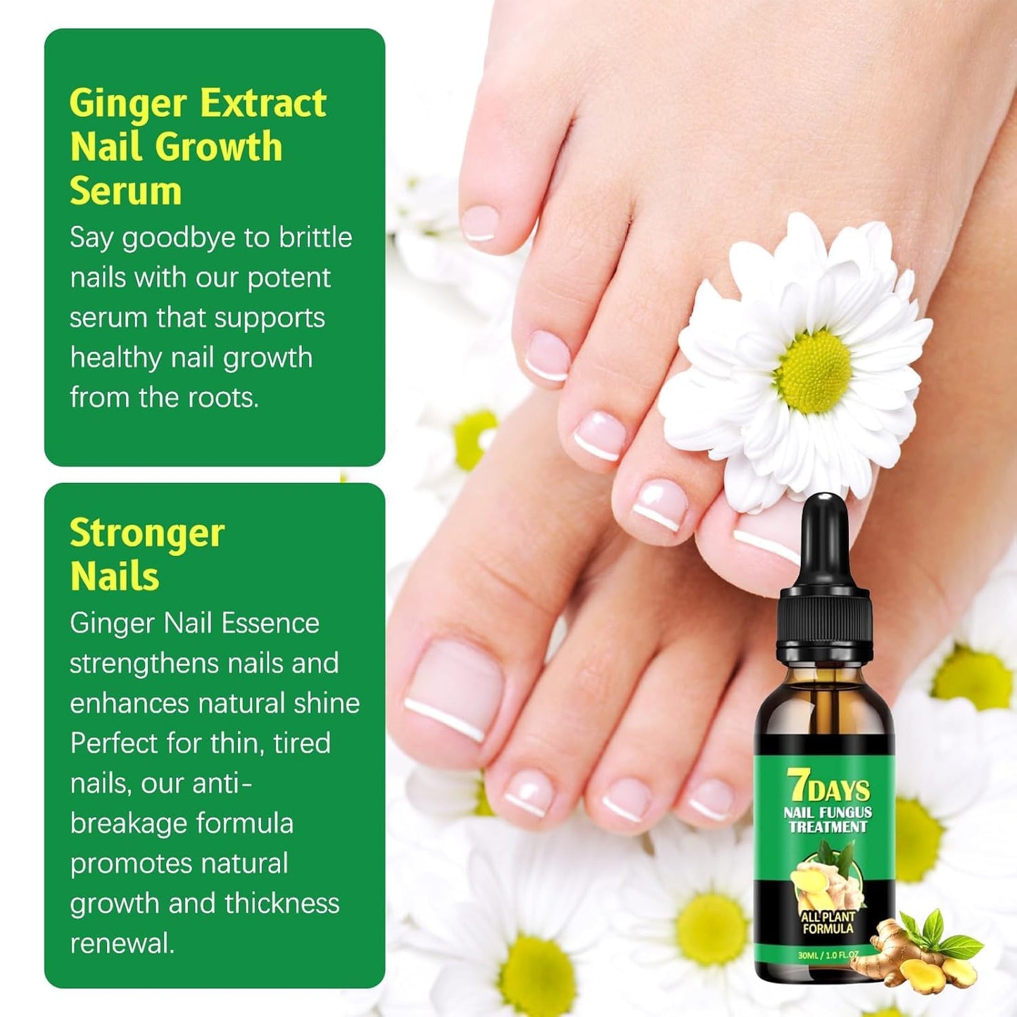 Ginger Nail Treatments, 7 Days Ginger Cuticle Care Oil for Nails for Strengthen nails & Promote Nail Growth, Natural Plant Formula（2PCS)