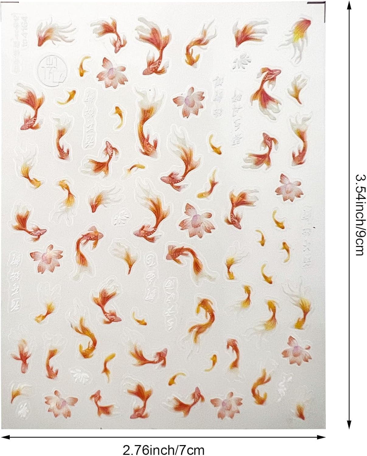 3 Sheets Goldfish Nail Art Stickers, 5D Embossed Cute Fish Nail Decals Self-Adhesive Chinese Style Nail Art Accessories for Women DIY Nail Decorations