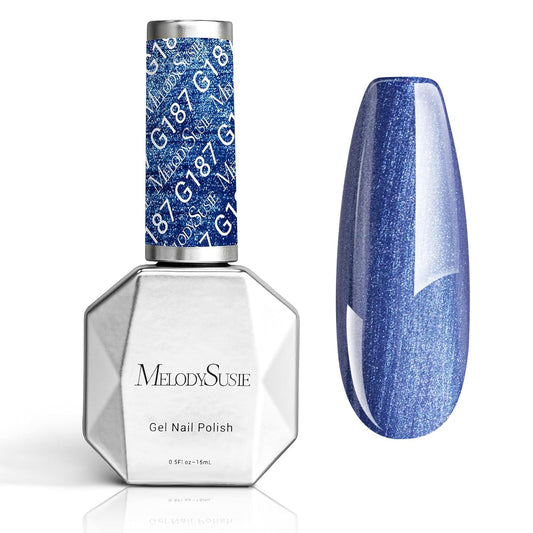 MelodySusie Blue Shimmer Glitter Gel Nail Polish,0.5fl oz Soak Off UV LED Dark Blue Glitter Gel Polish Gift for Women Nail Art Manicure Salon DIY Nail Design Decoration at Home-G187