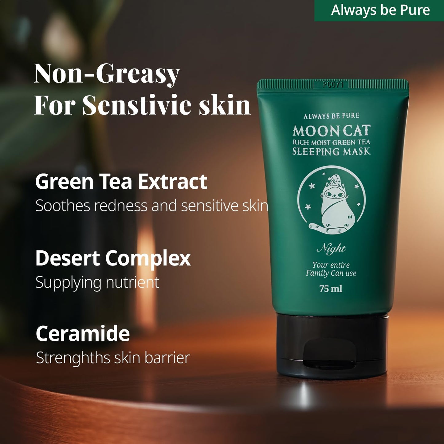 Green Tea Sleeping Mask 75ml – Rich Moisture Night Mask, Hypoallergenic, Calms Redness, Deep Hydration for Sensitive Skin, Non-Sticky Korean Skincare
