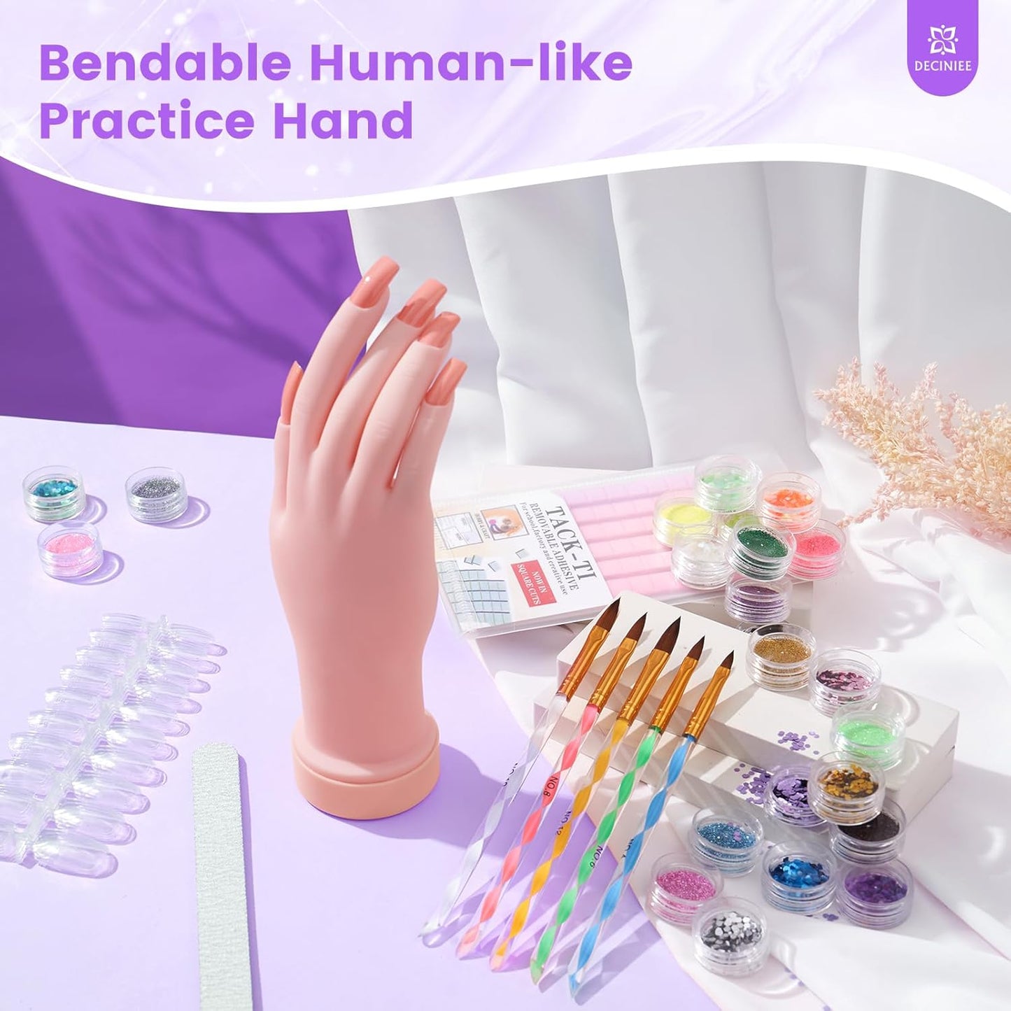 Nail Kit for Beginners with Everything: Professional Nail Acrylic Powder Liquid Set with Practice Hand Drill U V Light in Cosmetic Bag for Women Salon Home(Purple)