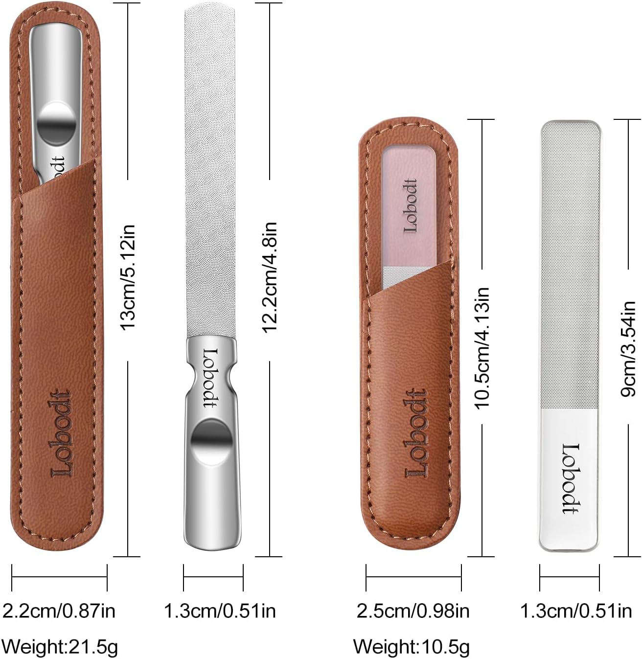 Glass Nail File - Stainless Steel with Anti-Slip Handle and Leather Case, Family or Travel Mini Nail File Suitable for Both Men and Women
