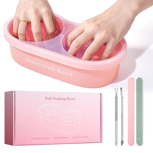 Dual Nail Soaking Bowl Acetone Proof: 2-in-1 Dip Powder Gel Nail Polish Remover Soak off Bowl for Women - Time-Saving Acrylic Nail Remover Kit for Home Salon (Big Size, Rose)