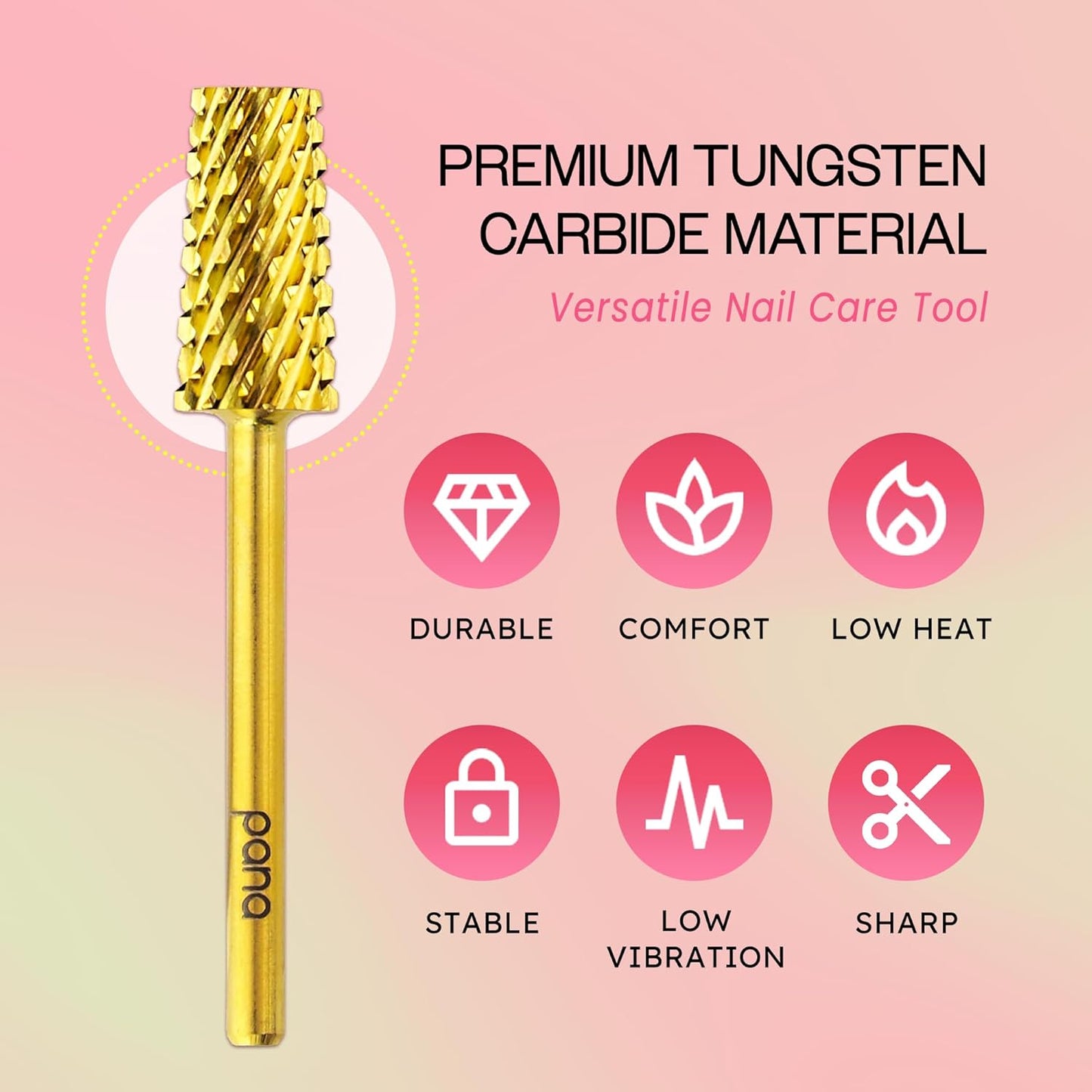 Premium Pana 3/32" Tapered Barrel Carbide Nail Bit -For Electric Dremel Drill Machine, Nail Art Design, Manicure, Pedicure, Nail File, Cuticle Clean etc. (Coarse Grit- Gold)
