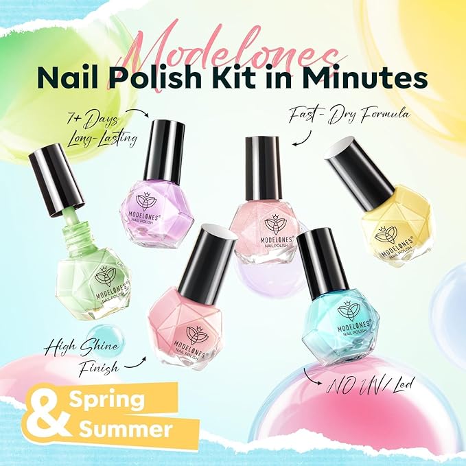 modelones Nail Polish Set, 6 Colors Jelly Nail Polish Kit Sheer Nude Pastel Pink Yellow Lavender Purple Baby Blue Mint Green Glitter Fingernail Polish 2025 Gifts for Women Salon DIY