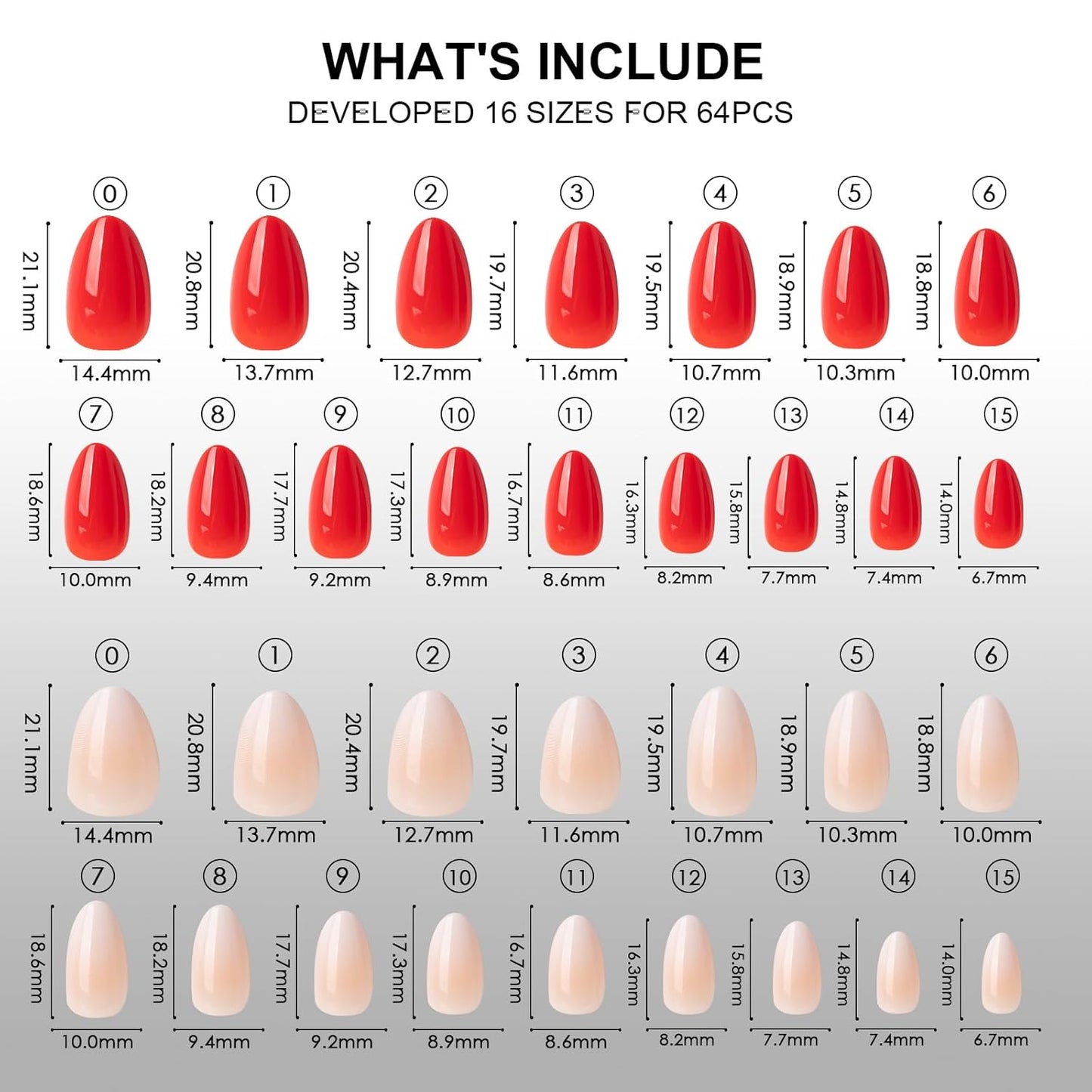 64PCS Bright Red & Vanilla Cream Press On Nails - Short Almond Fake Nails, with 2 Nail Glues, 2 Cuticle Sticks, 4 Prep Pads, 1 Nail File - Glossy Nails Kit for Daily Use