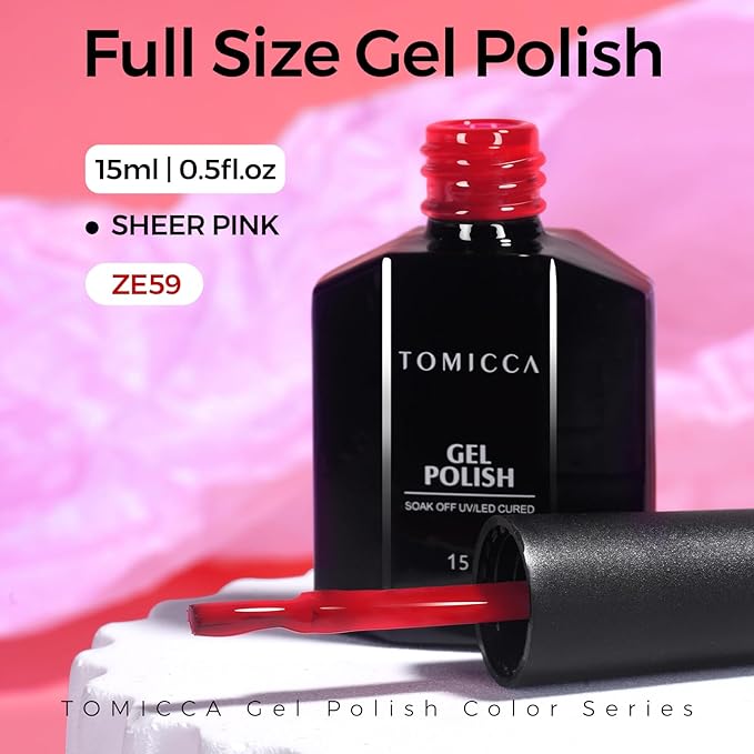 TOMICCA Red Gel Nail Polish, Ruby Red UV Polish, Long Lasting Gel Polish for Salon DIY Manicure