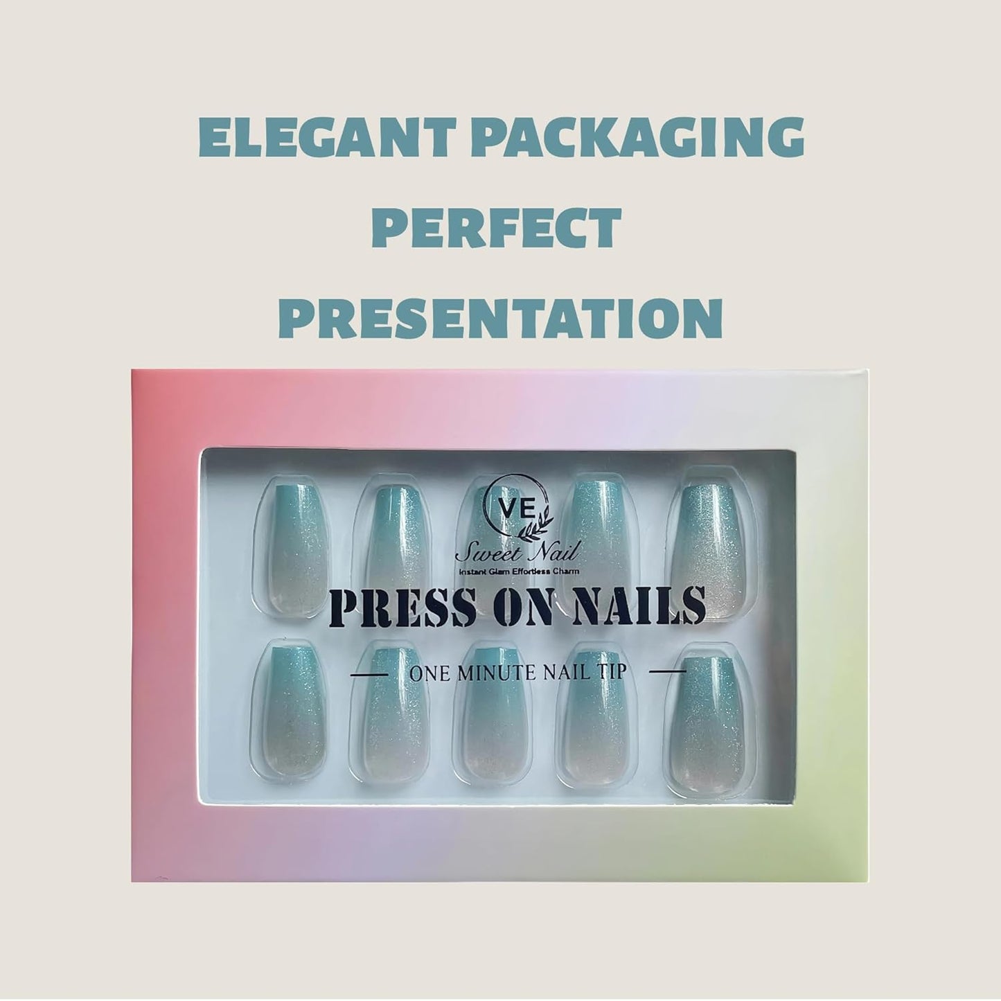 Mint Green Cat Eye Press On Nails - 30PCS Medium Coffin Nails, 9 Sizes for Smaller Nail Beds, Soft Back, Strong Tip, Universal Fit for Spring and Summer