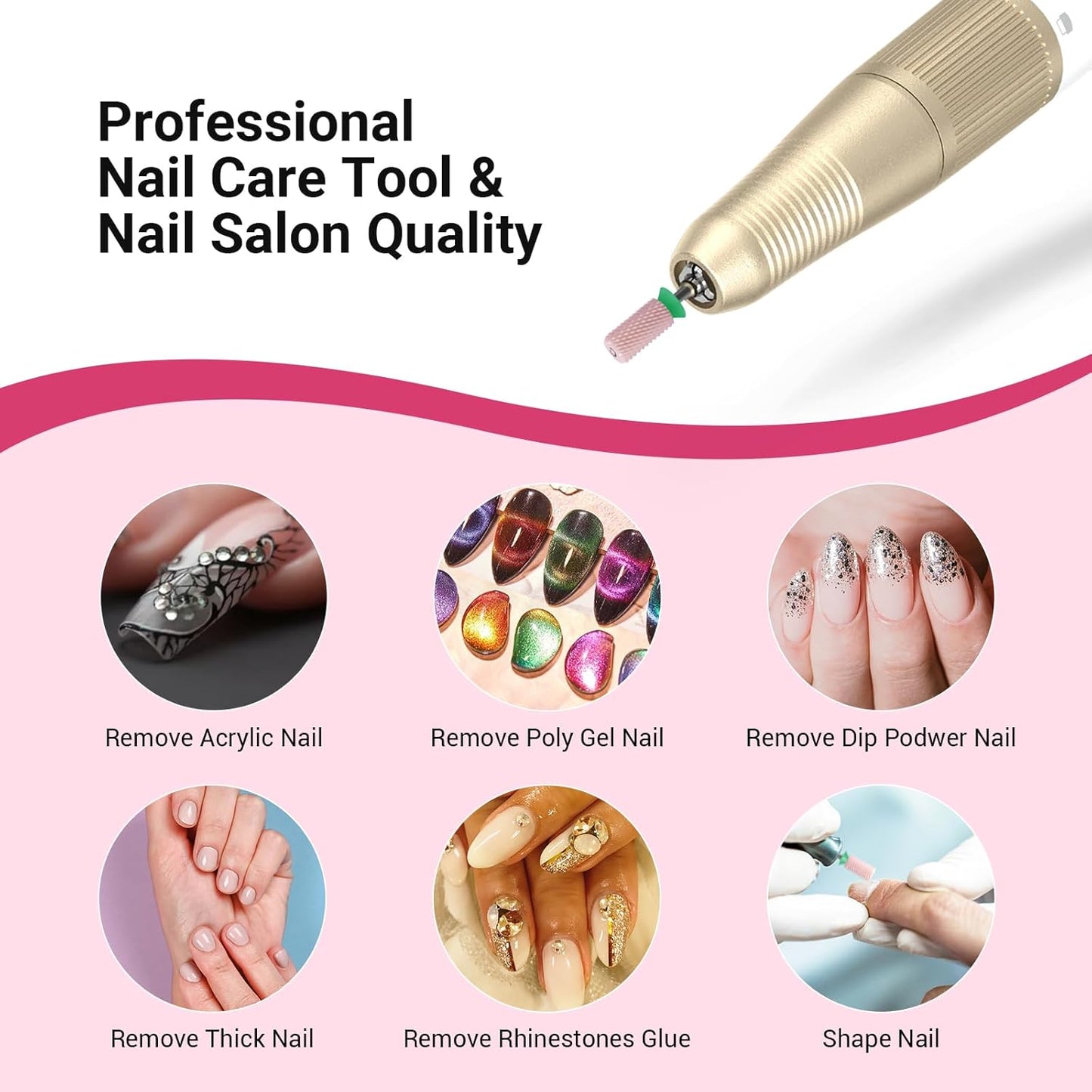 MelodySusie Ceramic Nail Drill Bits, 3/32'' Chamfer Flat Top Large Barrel Bits, Fast Remove Acrylic or Hard Gel, Nail Tool for Manicure Pedicure, Salon Home, Professional or Beginner, Pink, Coarse