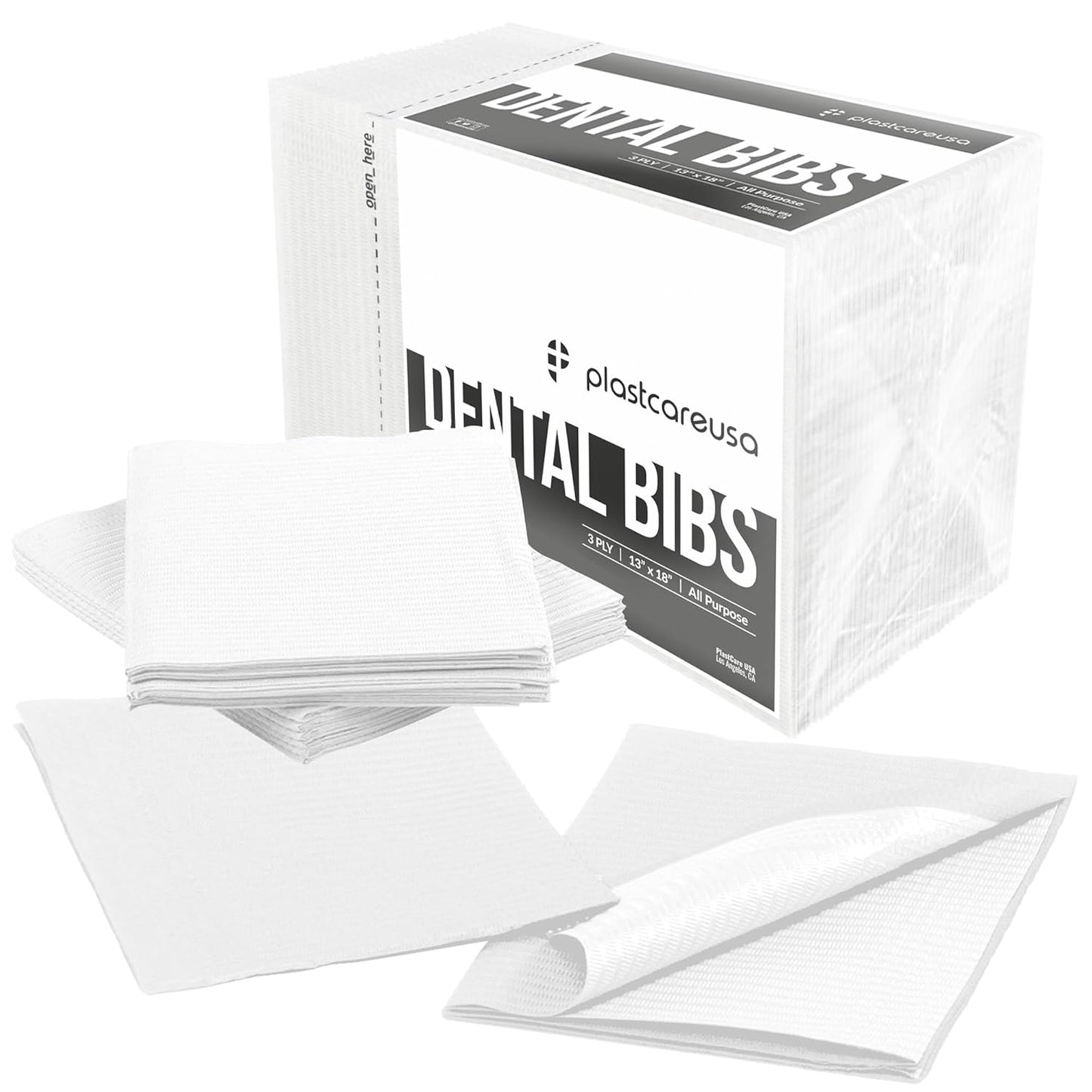 Disposable Dental Bibs 13"x18" - 3 Ply Waterproof Tattoo Bib Sheet for Patients - Dentist or Medical Tray Cover and Nail Table Cover Supplies, White