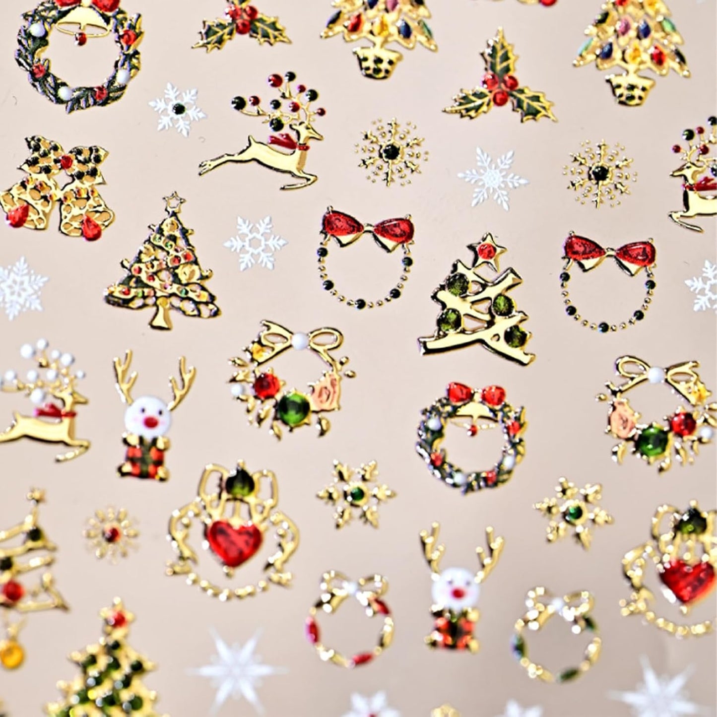 1 Sheets Shining Christmas Nail Art Stickers 5D Embossed Christmas Tree Nail Stickers Wreath Christmas Elements with Rhinestones Nail Decals Acrylic Nail Supplies for Women Girls DIY Nail Salons
