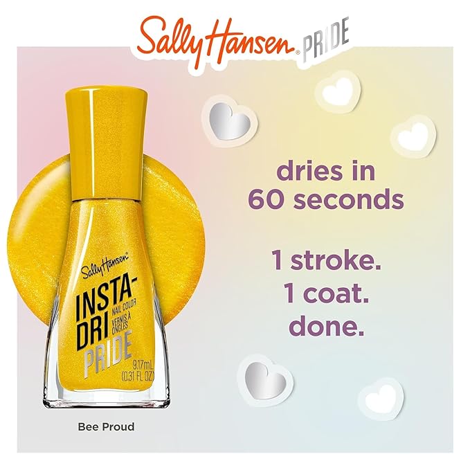 Sally Hansen Insta-Dri Nail Polish | Quick Dry, Long Lasting, Streak-Free Shine | Opaque, Shimmery | 760 Bee Proud | Bright Sunflower Yellow Nail Color