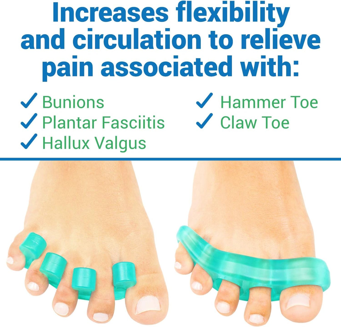 ViveSole Toe Separators for Men & Women Small (2 Pairs) - Silicone Gel Spreaders - Therapeutic Spa Stretchers for Plantar Fasciitis, Bunions, Overlapping Hammer Toe Spacers - Metatarsal Yoga Cushion