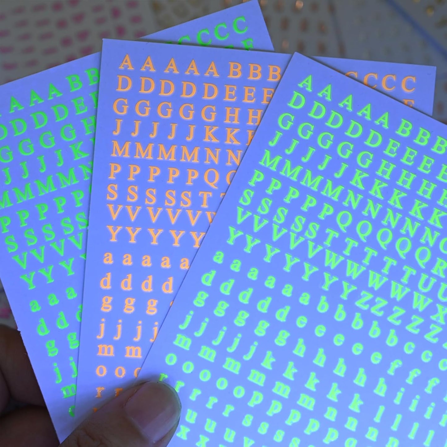 Letter Nail Art Stickers - 3D English Alphabet Nail Decals for DIY Part of Fluorescence Acrylic Manicure Holographic Nail Decorations(6 Sheets)
