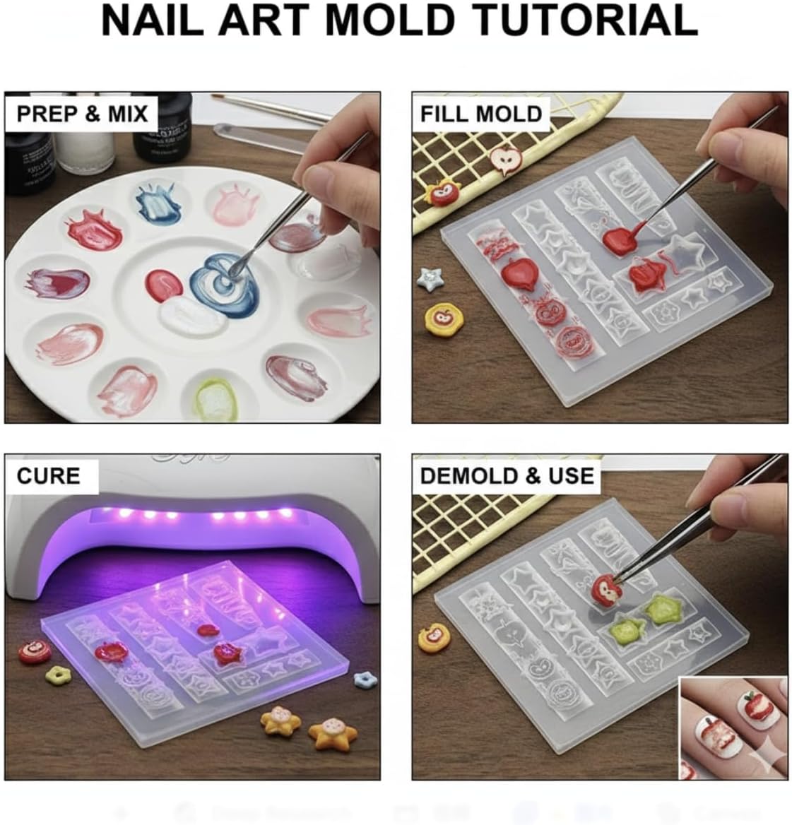 1 Pcs Apple and Star Silicone Nail Art Molds for Women Resin Nail Design