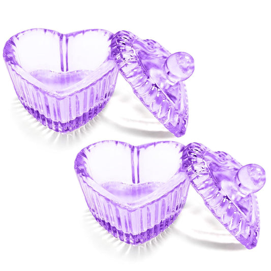 Crystal Sweet Heart Shape Acrylic Liquid Powder Glass Dappen Dish Glass Cup w Cap Lid Bowl for Acrylic Nail Art Transparent Kit (HJ-NAPB071-Purple-2pcs)