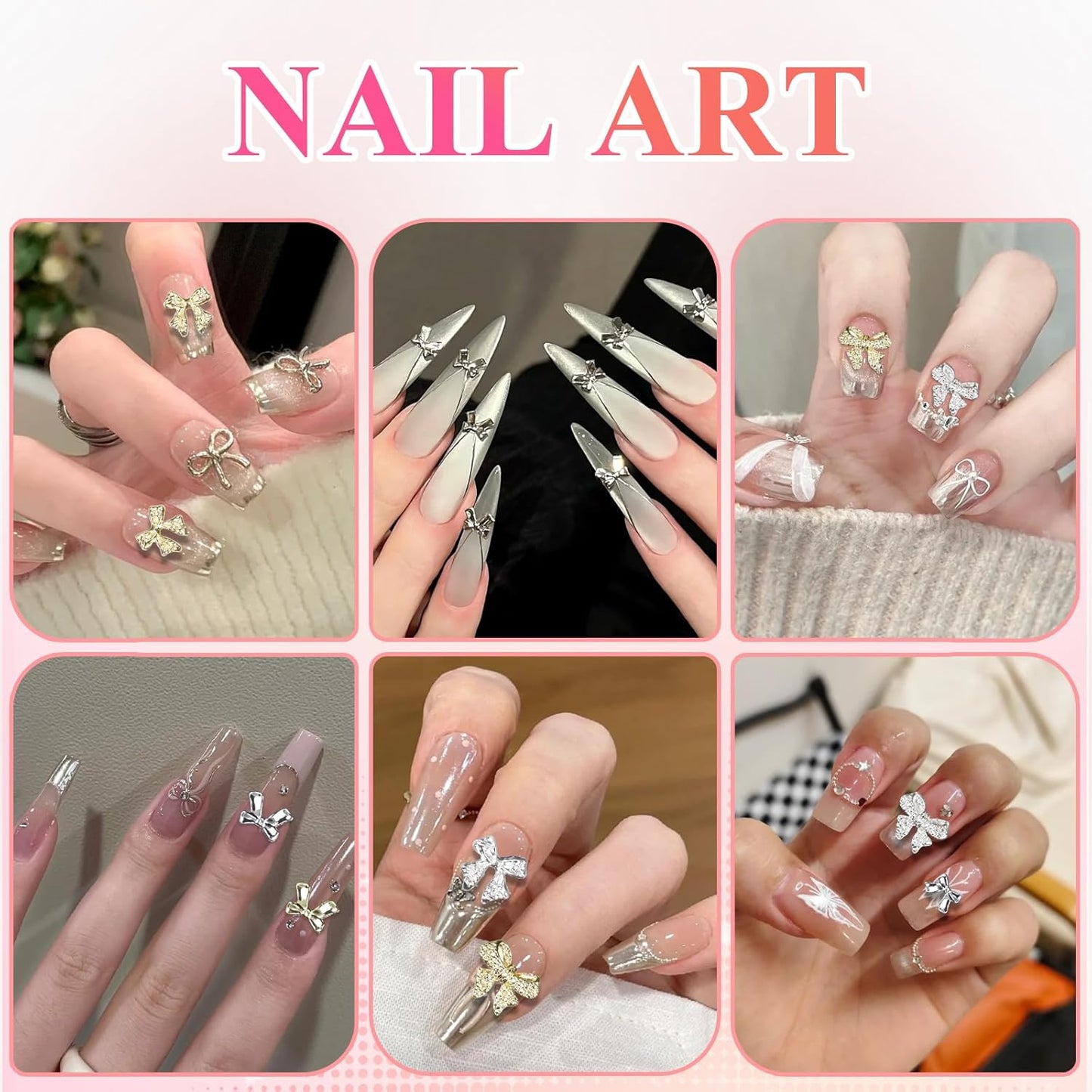 3D Metal Bowknot & AB Pearl and Mini Beads Nail Art Kit - Gold/Silver Alloy Bowknot, 1-2mm Stainless Steel Caviar Beads, 3mm Half Pearls for Professional Salon & DIY Manicure Jewelry Designs (Set 1)
