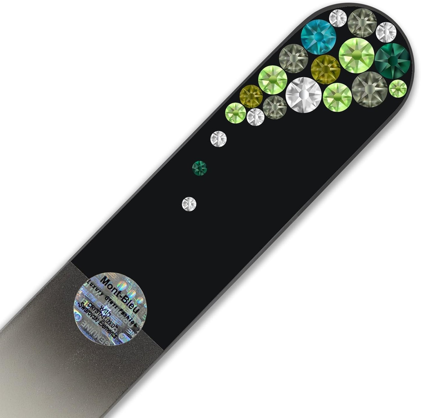 Large Size Glass Nail File Hand Decorated with Swarovski Elements, in Black Velvet Sleeve, Genuine Czech Tempered Glass, Lifetime Guarantee, Hand-Made Crystal Nail File