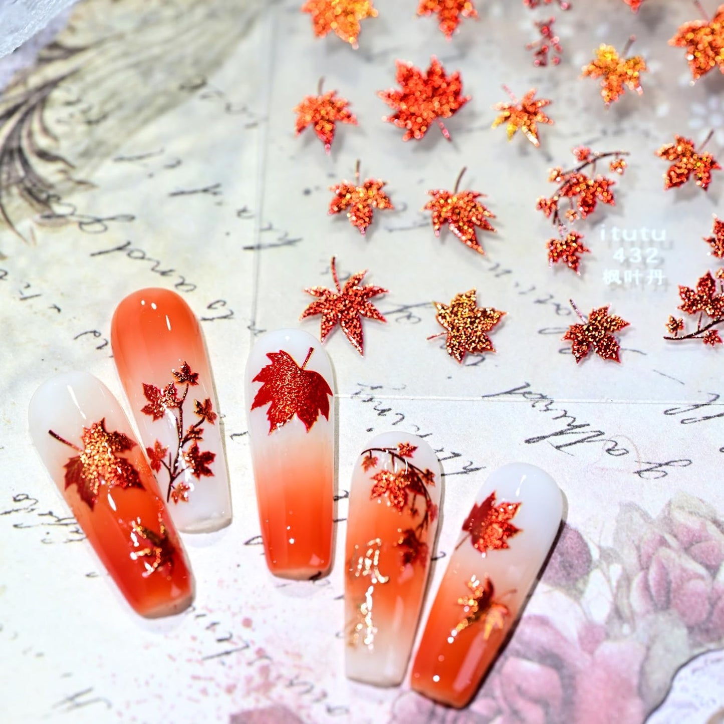 1 Sheets Fall Nail Stickers for Nail Art 5D Self-Adhesive Embossed Maple Leaf Nail Art Stickers Red Autumn Maple Leaves Nail Decals Thanksgiving Nail Design Sticker for Women DIY Manicure