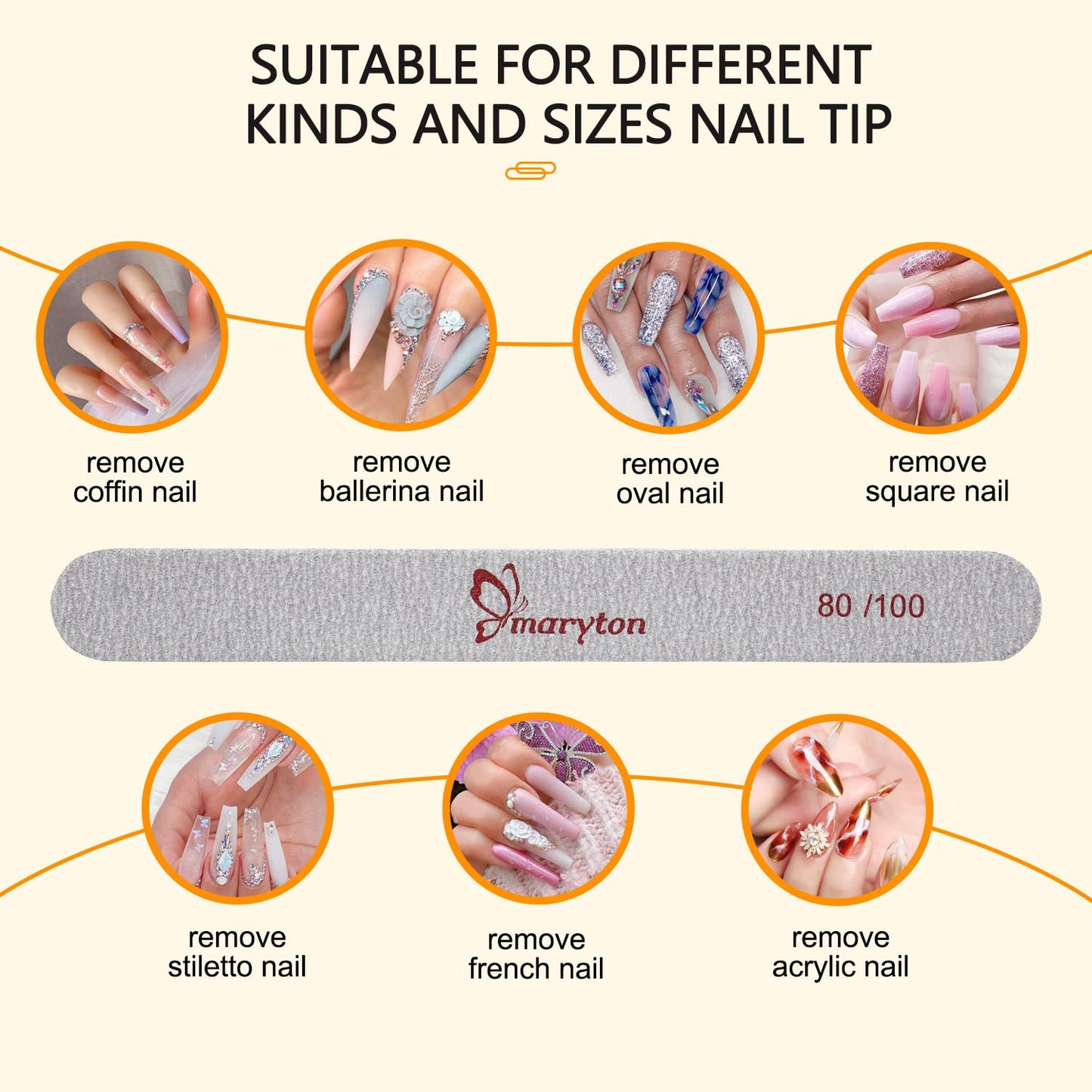 Maryton Coarse Nail File 80/100 Grit Emery Boards for Poly Gel Acrylic Nails, 12 PCS Professional Double Sided Wood Finger Nail Files Set Manicure Tools