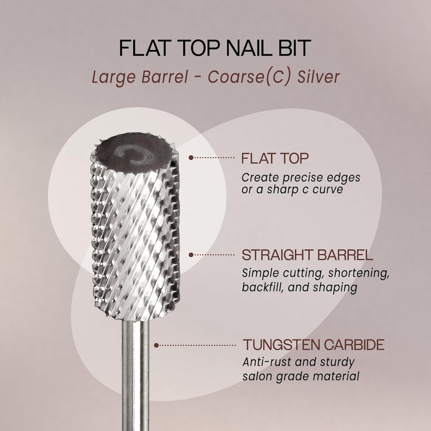 PANA Professional 3/32" Shank Size - Flat Top Large Barrel Silver Carbide Bit Coarse Grit - Nail Drill Bit for Dremel Machine