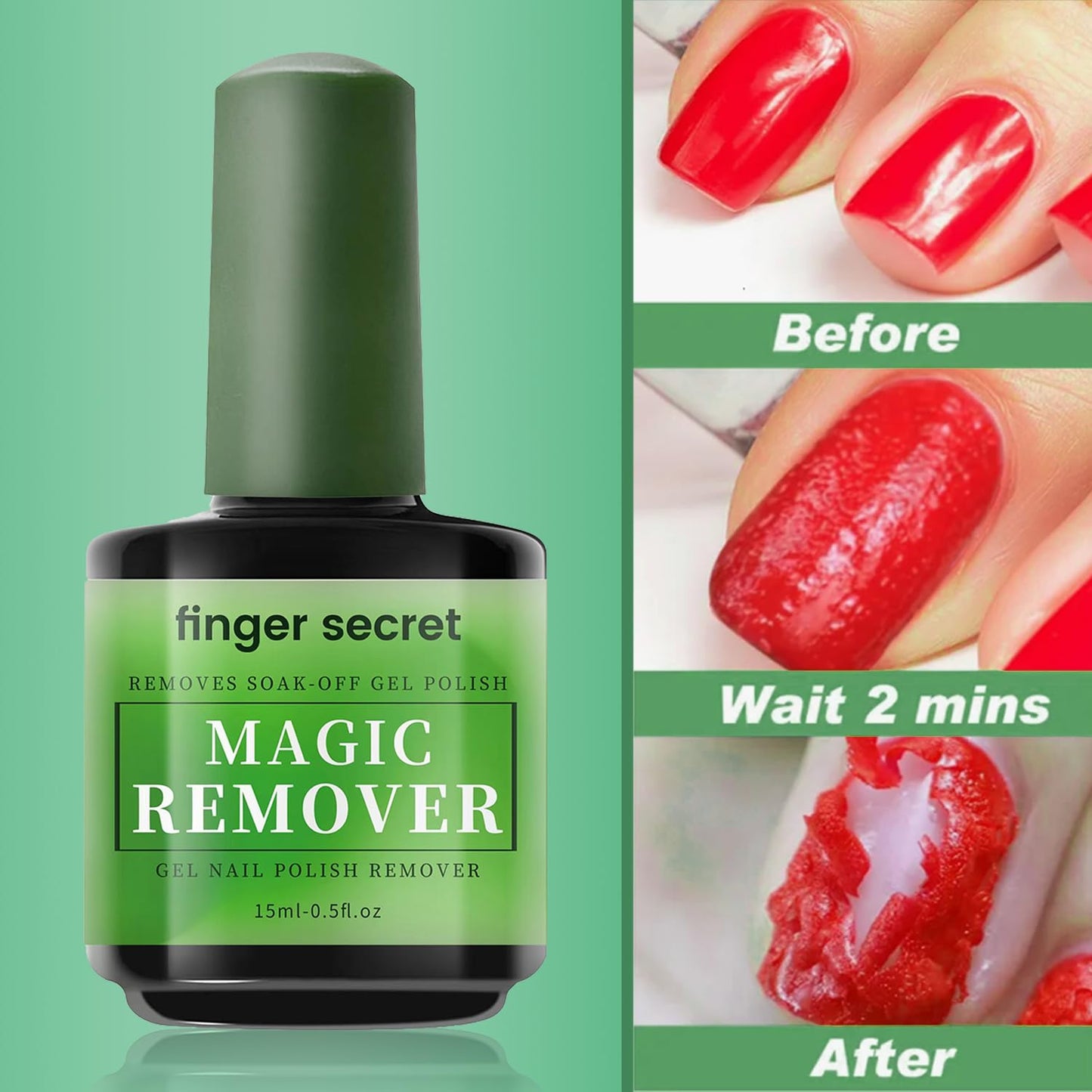 Gel Nail Polish Remover Kit, Fast Efficient Gel Polish Remover for Tough Gel, No Damage to nails Remove Soak Off Nail Gel Polish Portable Magic remover -0.5oz