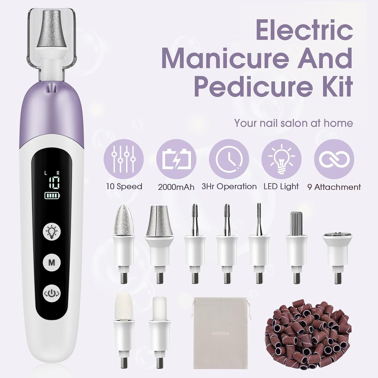 Professional Manicure Pedicure Kit with Memory Modes, Cordless Electric Nail File Set 10 Speed Portable Nail Drill Machine, Pedicure Tools for feet, Hand Foot Care Tool for Thick Nail Toenail Cuticle