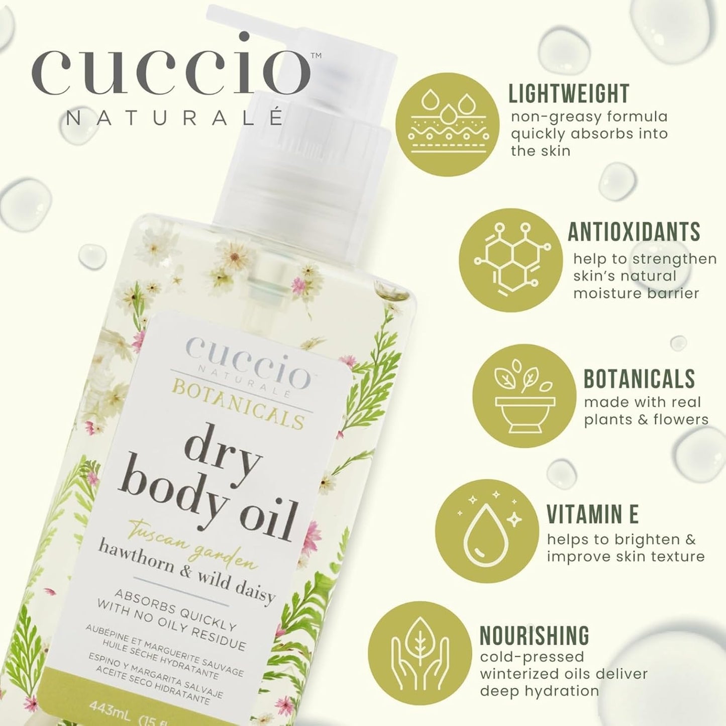 Cuccio Naturale Hydrating Dry Body Oil – Lily & Italian Jasmine, Fast‑Absorbing Non‑Greasy Moisturizer for Soft Radiant Skin, 15 fl oz