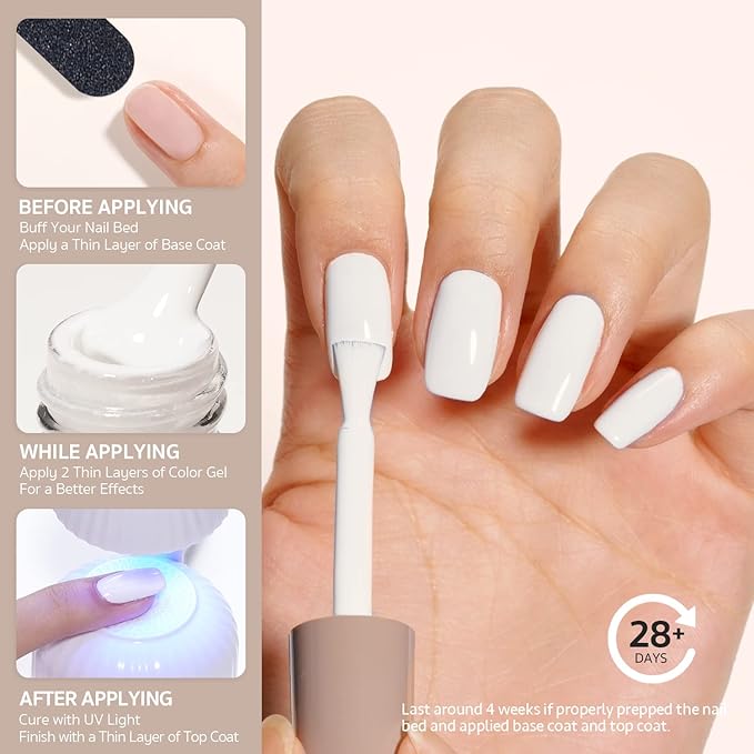 GAOY White Gel Nail Polish, 16ml Color 1002 Soak Off UV Light Cure Gel Polish for French Tips Nail Art DIY Manicure at Home