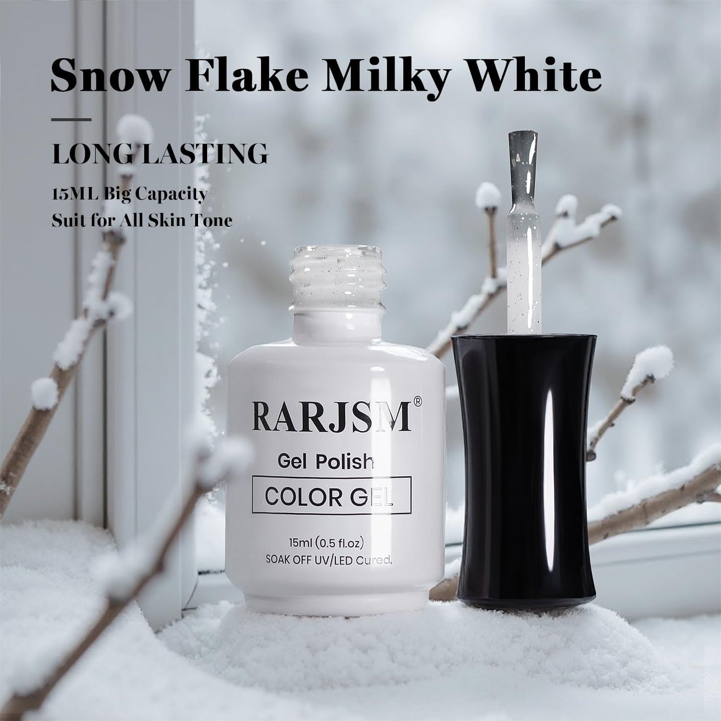 RARJSM Snow Glitter Gel Nail Polish Shiny Diamond Sparkly Chunky Jelly Milky White Silver Shimmer Pigments Opal Gelpolish Soak off Led UV Curing Required for Nail Art Salon Manicure