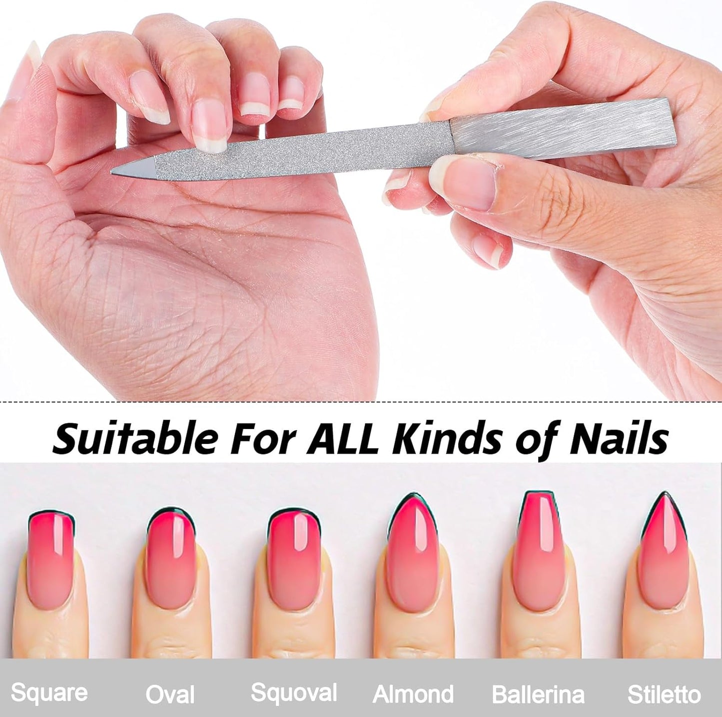 Diamond Nail File Set, 3Pcs Metal Nail File, Stainless Steel Double Side Fingernail Files, Toenails Fingernail Files Tools for Salon Home, Women Men (Silver)
