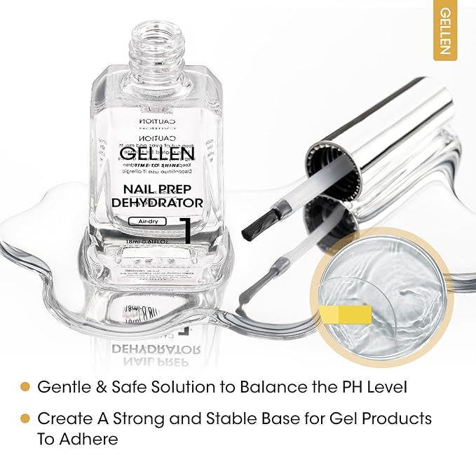 Gellen Nail Dehydrator, Primer, and Cuticle Oil 18ML - Hema-Free Acid-Free Nail Prep Base Varnish Manicure Bonder Liquid for Gel Polish Acrylic Salon Essential Gift