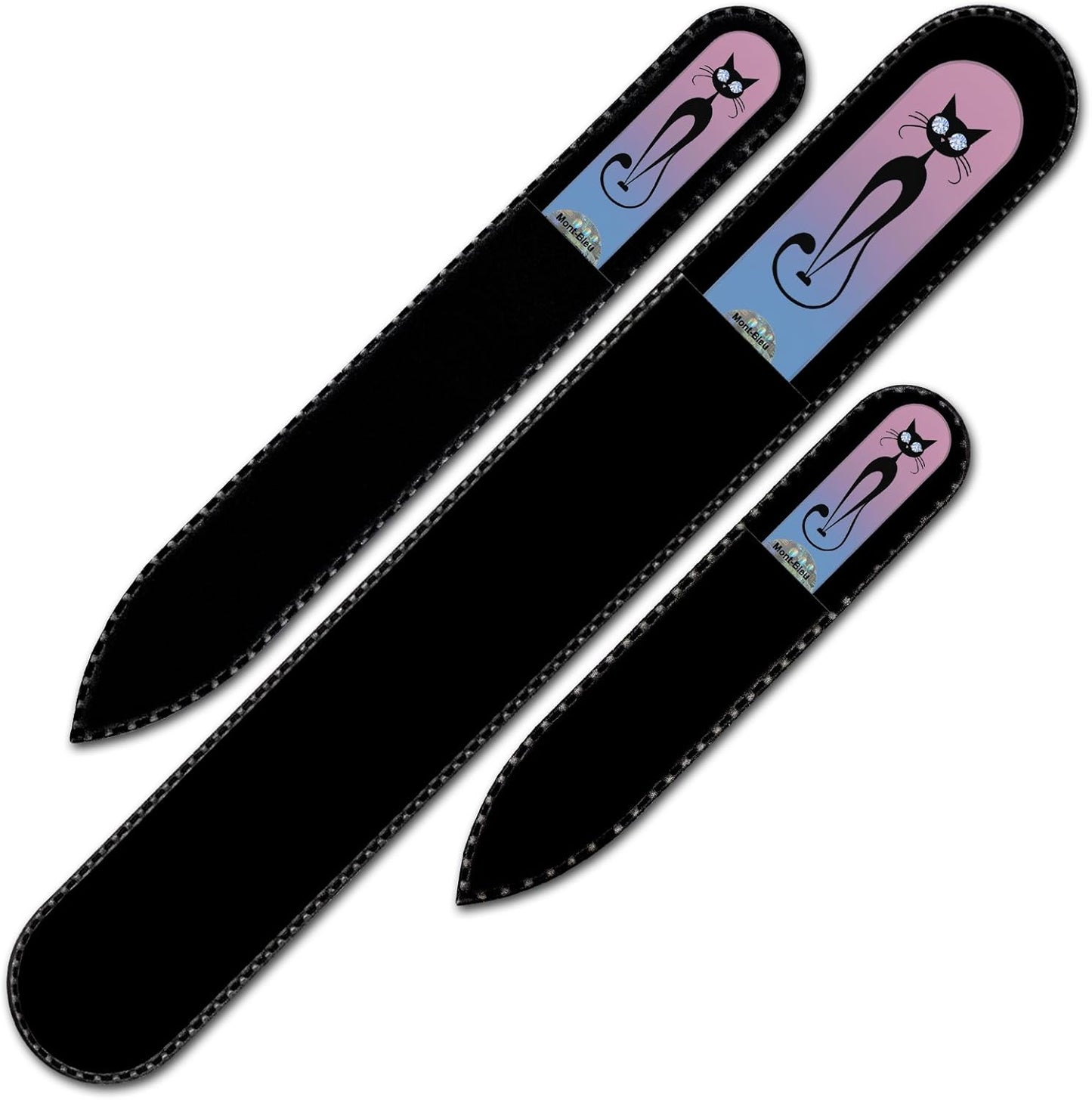 Mont Bleu Set of 3 Cats Crystal Nail Files Hand Decorated with Crystals - Handmade - Czech Tempered Glass