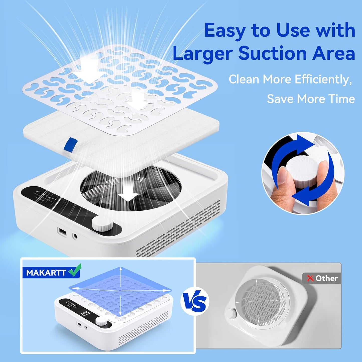 Makartt Nail Dust Collector - Professional Powerful Suction Larina Dust Collector Nail Tech LED Display, Adjustable Speed Reusable Filter, Strainer Panel for Acrylic Nail Polishing Manicure Salon Home