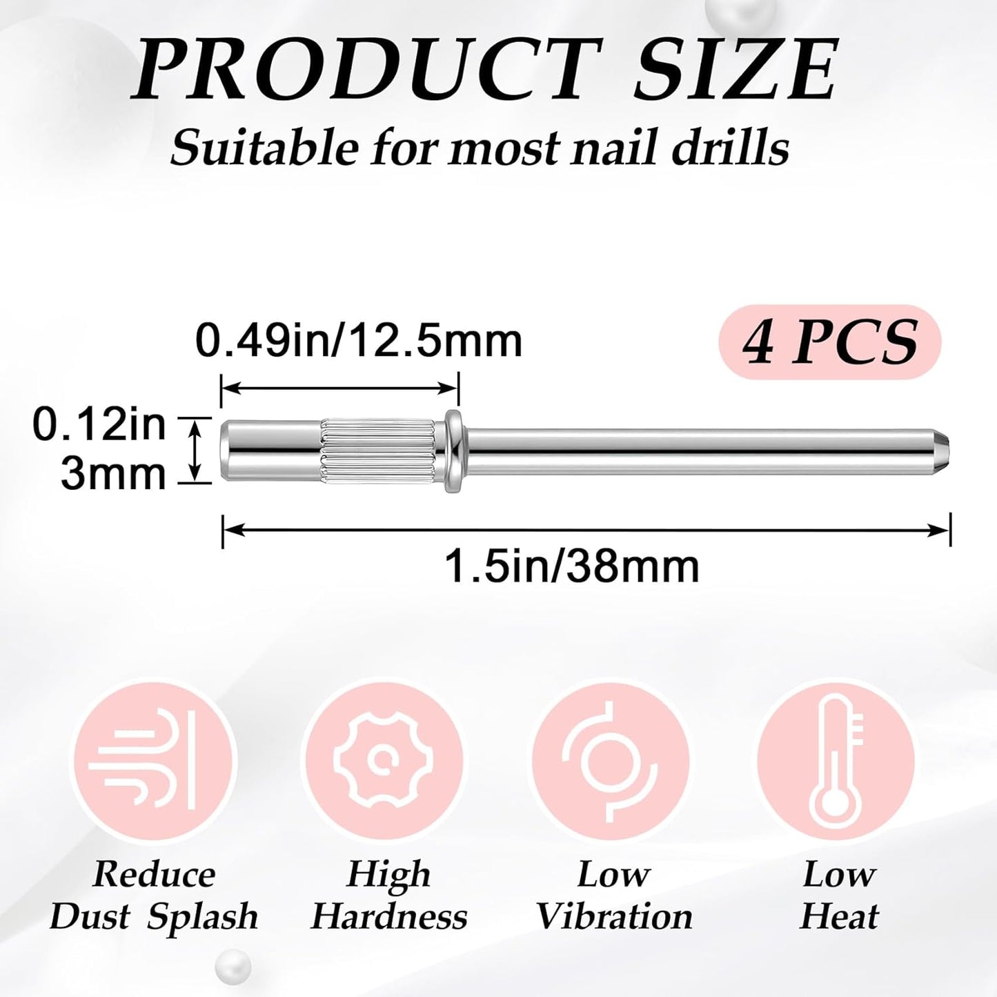 4 Pcs Mandrel Nail Drill Bit, 3.1 MM Mini 3/32 Shank Small Sanding Band Nail Drill Bit, Mini Mandrel Nail Bit, Sanding Bands for Nail Drill, Electric Drill File Machine (Silver)