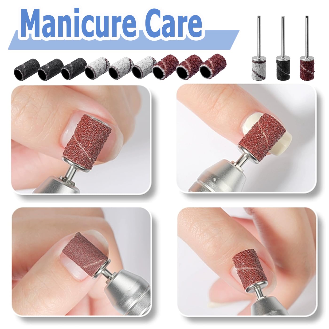 Mesee Nail Drill Bits Set, 10Pcs Tungsten Carbide Nail File Bits + 75pcs Nail Sanding Bands with Mandrel Bit Gel Acrylic Nails Cuticle Remove Bits Electric Rotary Burrs for Manicure Pedicure