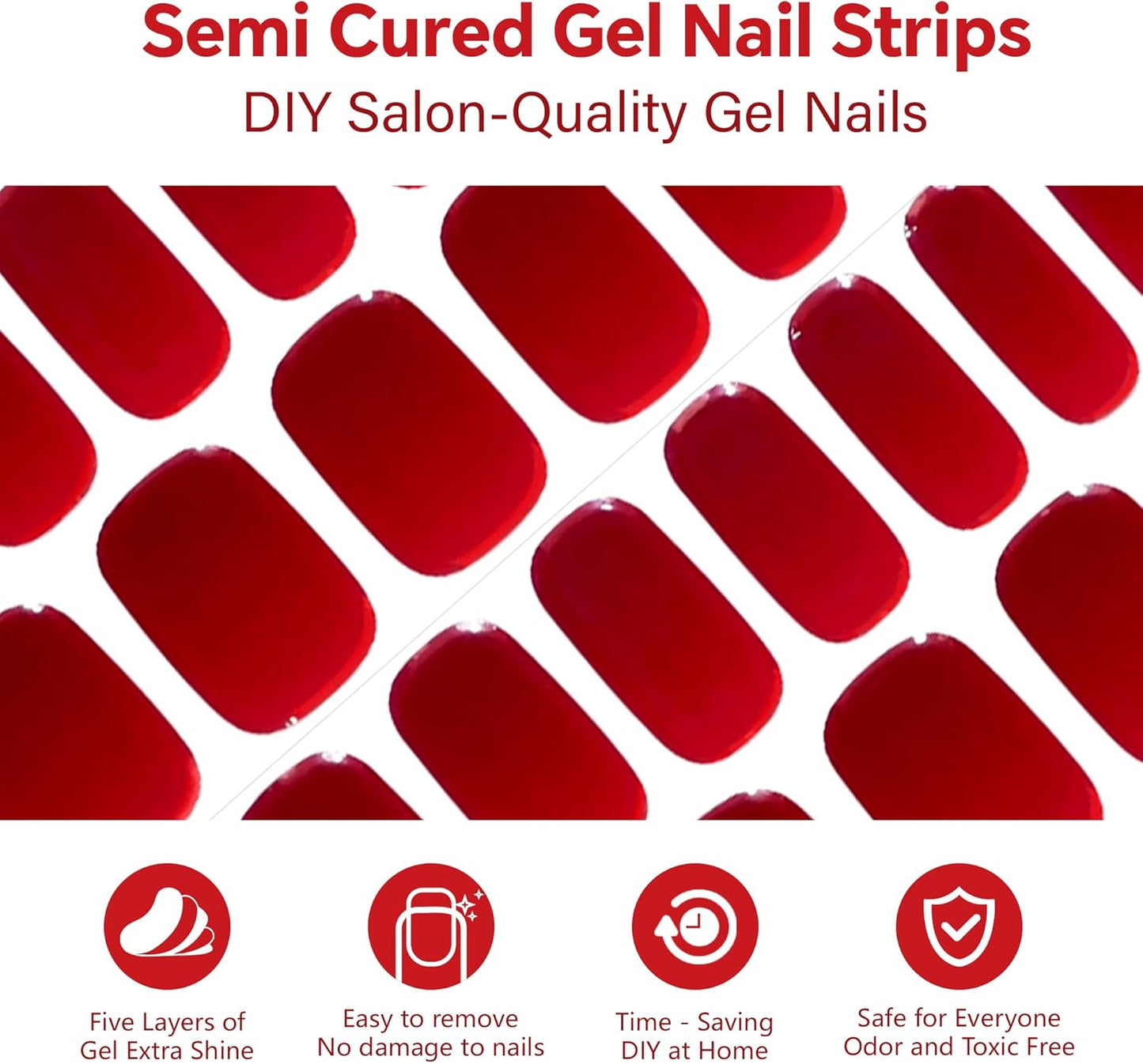 Semi Cured Gel Nail Strips-Everyday Fake Nails Short 36Pcs Nude Ombre Press on Nails,Low Maintenance Semi Cured Gel Stickers,Works with Any UV/LED Lamps(Redness)