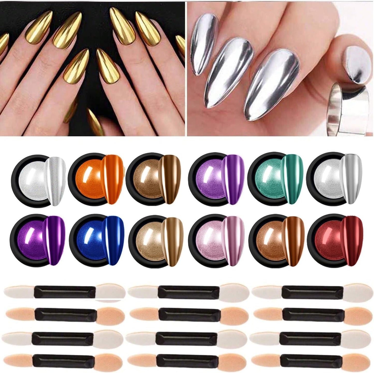 Chrome Nail Powder Set,12Colors Aurora Chrome Nail Powder Mirror Luster Effect Charm Fairy Chrome Powder for Nails,Chrome Powder for Gel Nails,Chrome Powder for Acrylic Nails