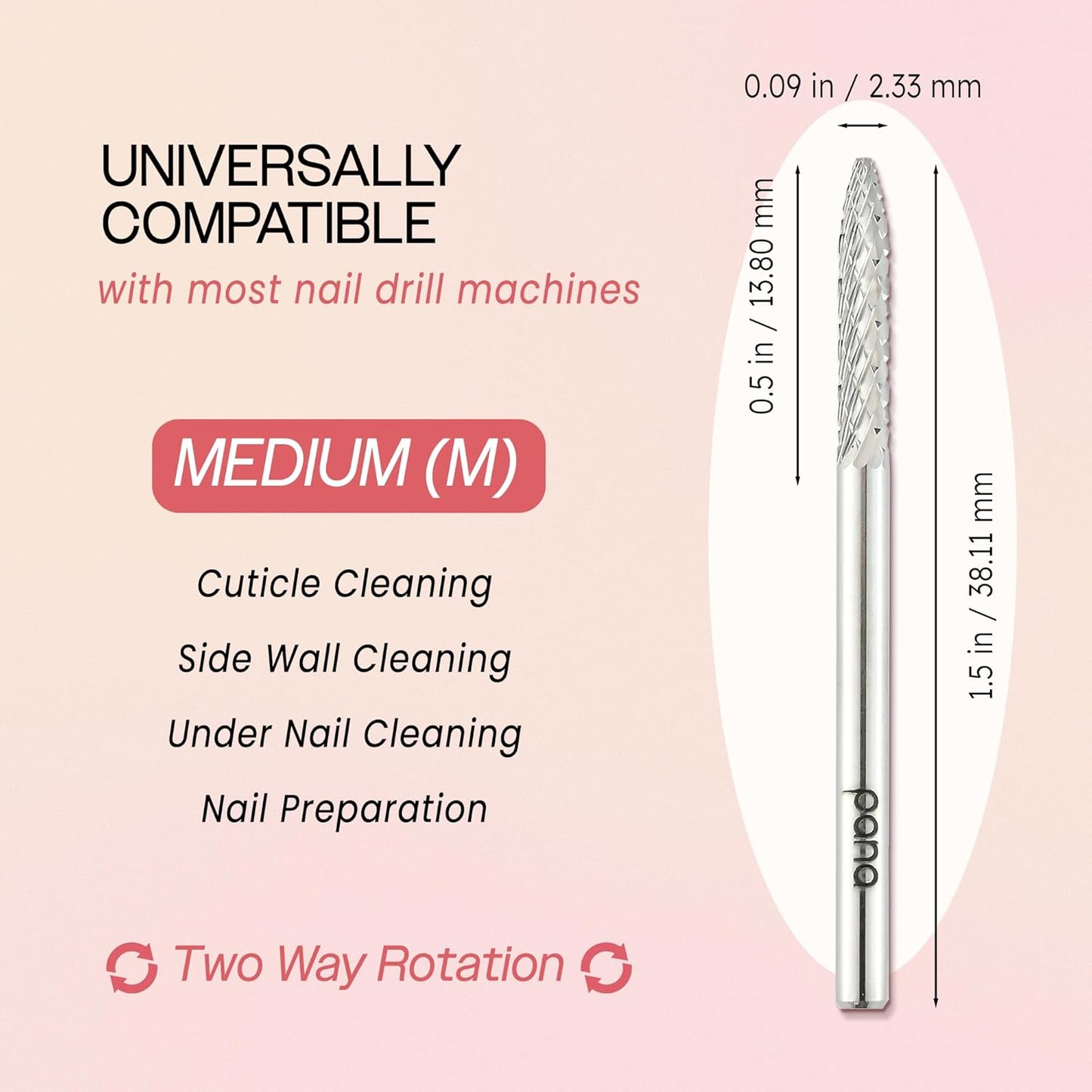 PANA 3/32" Carbide Cuticle Nail Drill Bit for Cuticle Cleaning, Dead Skin Removal, Gel Polish & Acrylic Removal, Under Nail Cleaner, Nail Salon, Manicure Tools (UNC - Silver, Medium)
