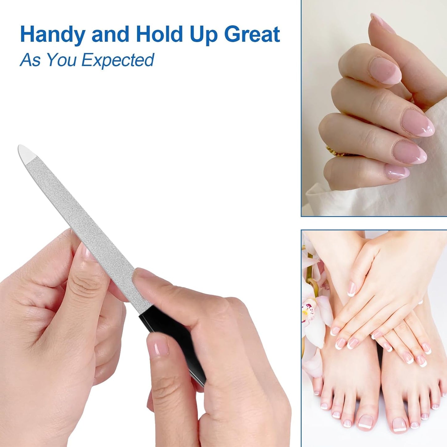 Fingernail Files (6 Pack), Metal Nail Files for Natural Nails Stainless Steel 6 Inch Nail File with Sharp Pointed Tip Non Slip Handle, Finger Nail Filers for Women Sapphire Grit Sword Diamond Black