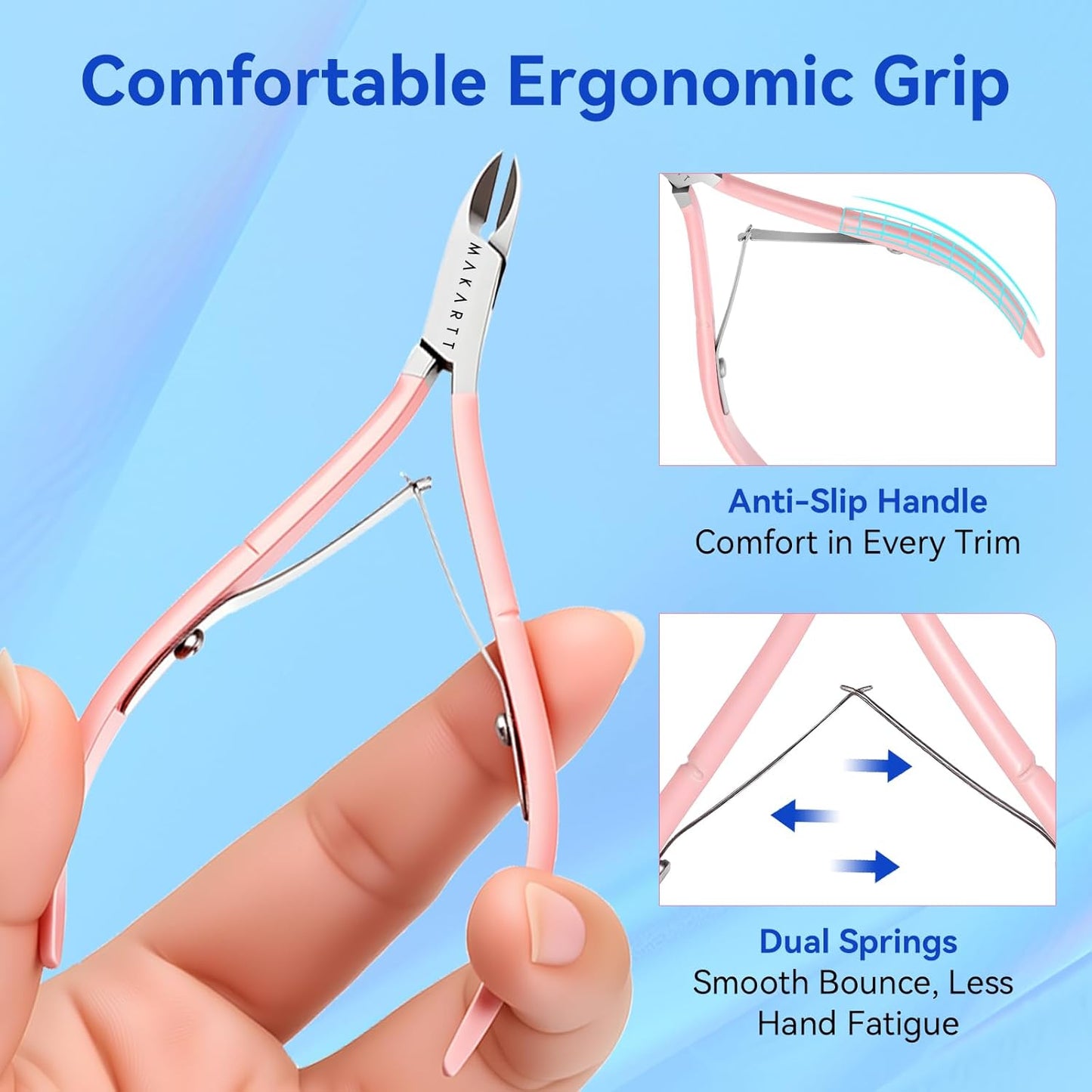 Makartt Cuticle Nippers - 7mm Blade Cuticle Trimmer with Dual Springs & Ergonomic Handle, Sharp Full Jaw Professional Nail Care Kit for Salon Home Use, Pink, 2 Pack