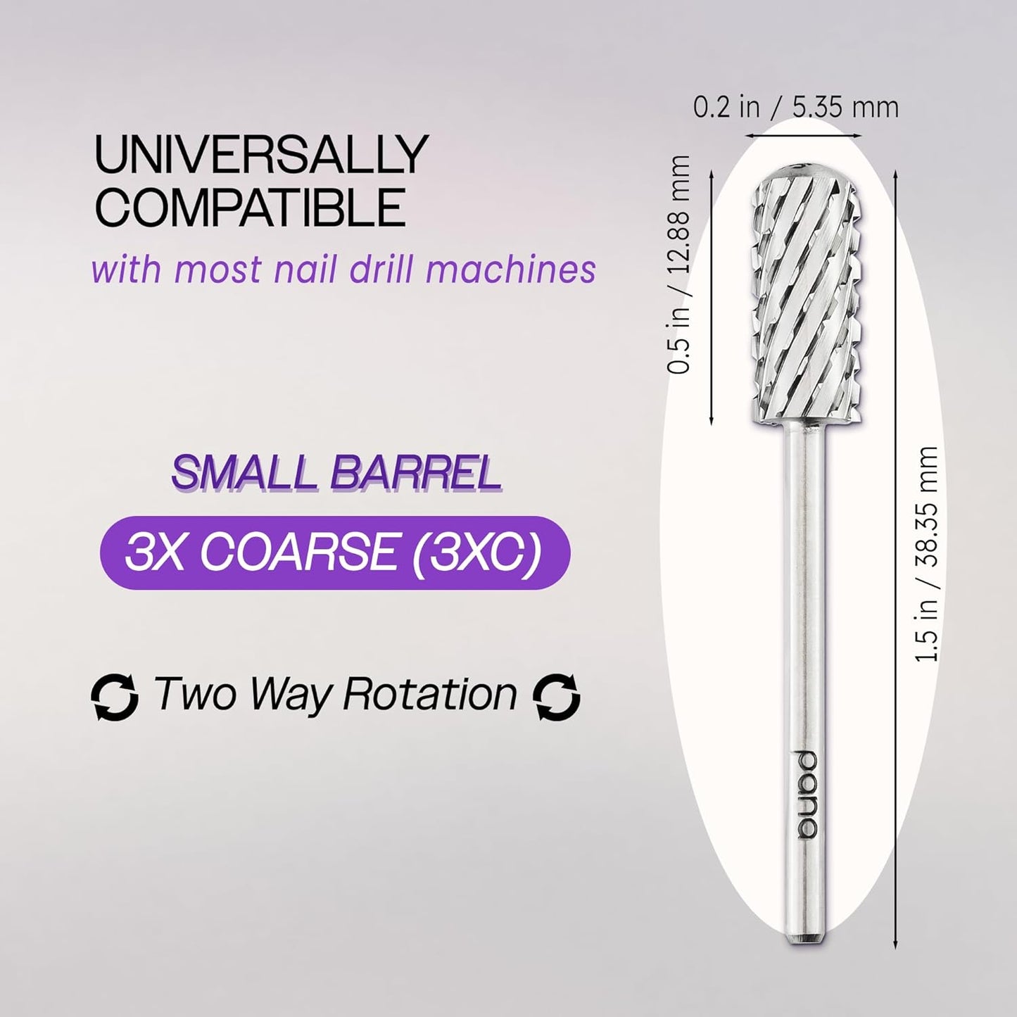 PANA 3/32" Small Smooth Round Top Safety Carbide Nail Drill Bit for Gel Polish & Acrylic Removal Nail Salon Manicure Pedicure Electric File Tools (Small Barrel - Silver, 3X Coarse)