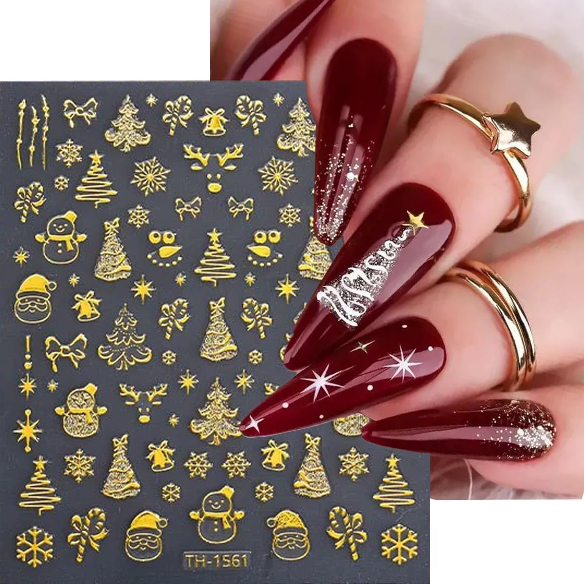 Christmas Nail Art Stickers Decals Xmas Tree Elk Self-Adhesive Xmas Nail Decals Nail Art Supplies 6PCS Crystal Ball Bow Star Antler Christmas Nails Design Manicure Sliders for Holiday Nail Decorations