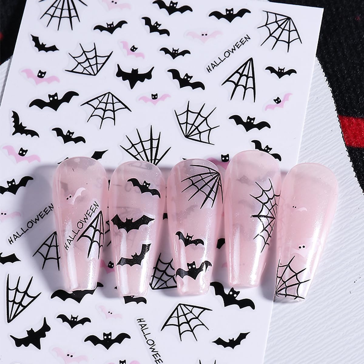 Halloween Nail Art Stickers Decals Skull Bat 3D Self-Adhesive Nail Decals Nail Art Supplies 6PCS Spider Web Butterfly Pumpkin Halloween Nails Design Manicure Sliders for Women DIY Nail Decorations