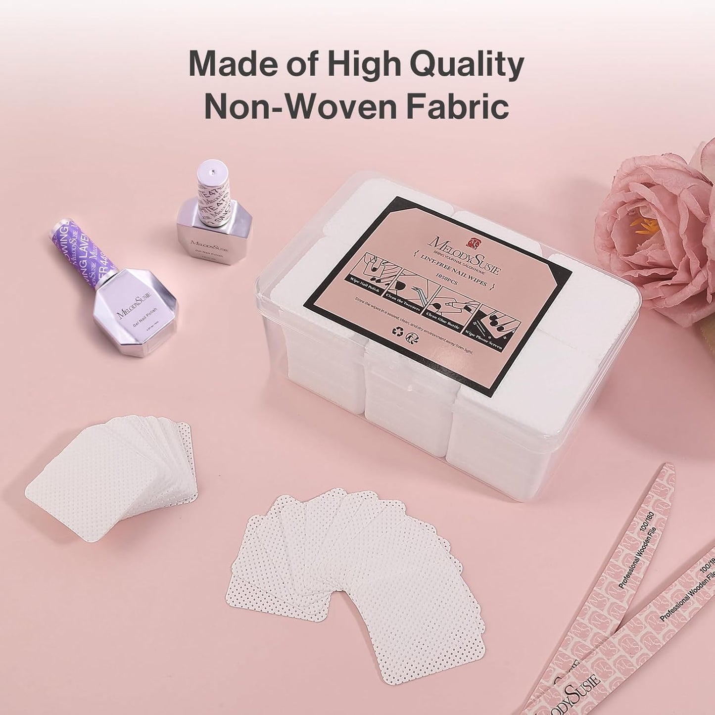 MelodySusie 1050Pcs Lint Free Nail Wipes Super Absorbent Soft Non-Woven for Fingernail Polish Remover and Eyelash Extension Wipes for Nail Art